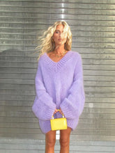 Purple Lantern Long Sleeve Oversized Jumper Top Fashion V Neck Sweater